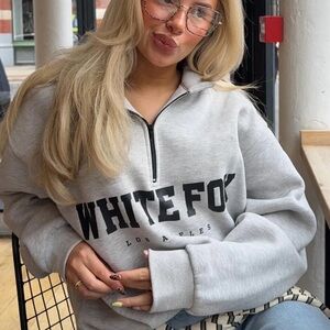 White Fox High Standard Zip Front Sweater Grey Marle